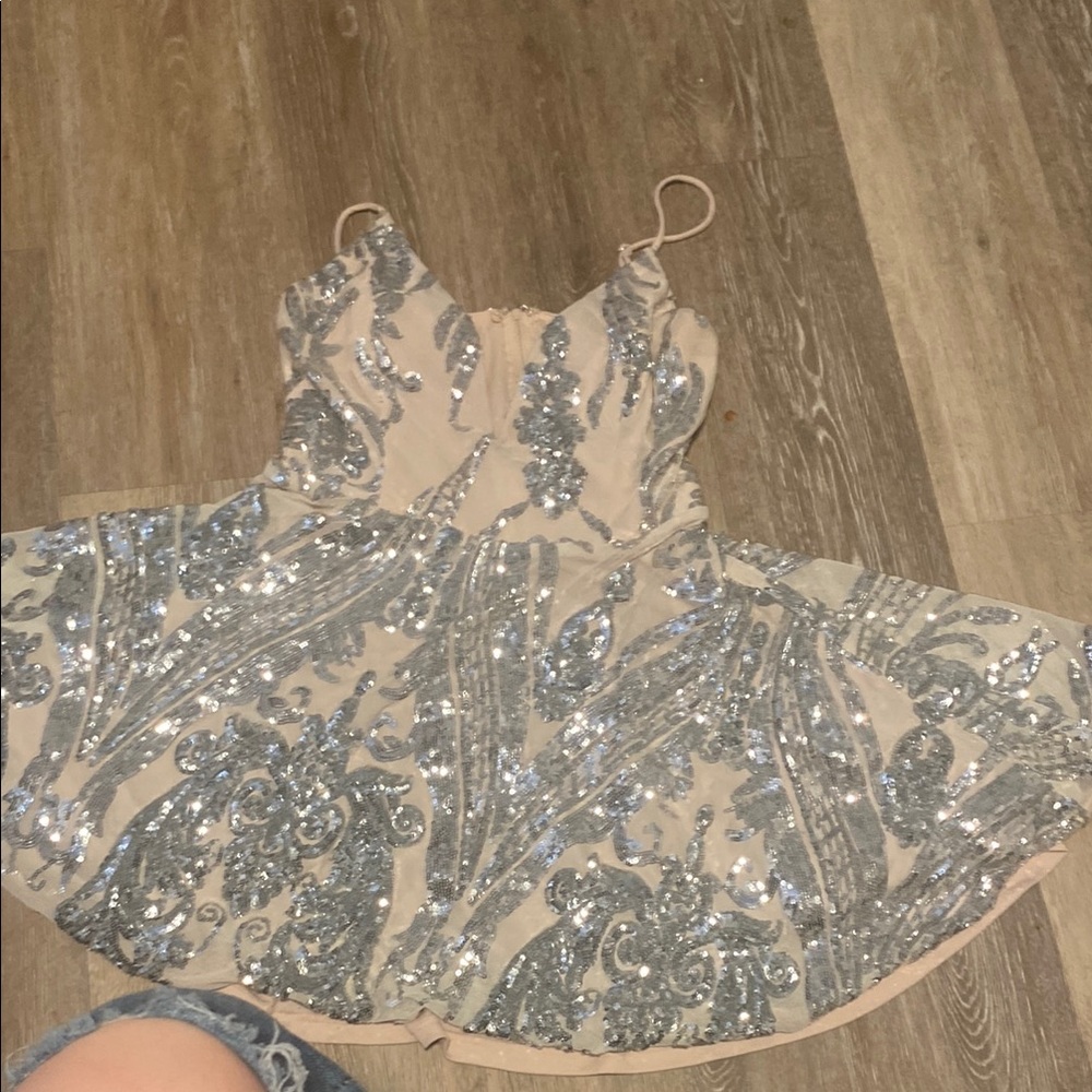 Windsor Blue and Cream Sequin Mini Dress
